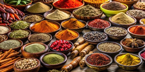 Assortment of colorful Asian and Indian spices on display , spices, seasoning, flavor, culinary, cooking