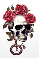 the AI Image Generator, A Human Skull with Roses