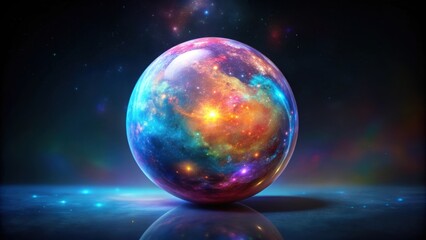 Colorful galaxy-themed ball against dark background, galaxy, ball, space, colorful, shiny, round, celestial, universe