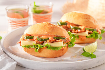 Homemade and tasty sandwich for breakfast in summer.