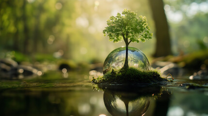 Naklejka premium Modern Eco Concept Highlighting Eco-Friendly Products and Renewable Energy Solutions in Urban Landscape