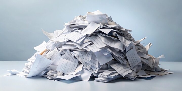 A messy pile of scattered paper receipts, representing paper waste and disorganization, paper receipts, pile