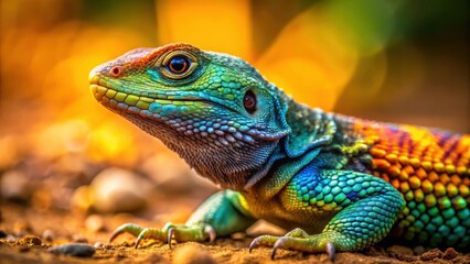 Obraz premium Close-up image of a vibrant lizard basking on the ground
