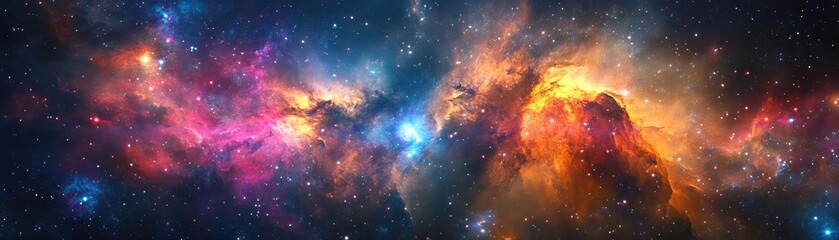 Naklejka premium A stunning cosmic nebula with vibrant colors, showcasing the beauty of the universe in a breathtaking celestial display.