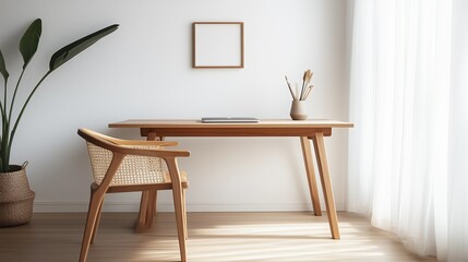interior of a room, a wooden desk with a front view, study space 