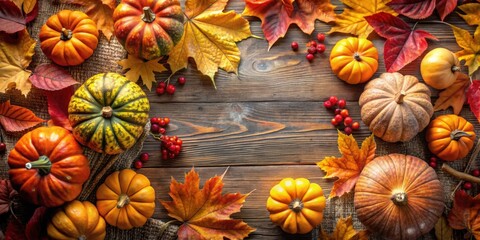 Fototapeta premium Autumn concept wallpaper featuring colorful leaves, pumpkins, and a cozy fall atmosphere, autumn, concept, wallpaper, leaves