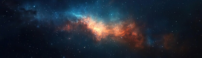 Naklejka premium A breathtaking cosmic scene featuring vibrant nebulae and sparkling stars in the vast darkness of space, inviting exploration.