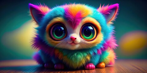 Adorable fluffy creature with big eyes and colorful fur, cute, furry, monster, adorable, fluffy, big eyes, colorful