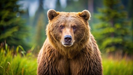 Fototapeta premium Brown grizzly bear in the wild , wildlife, nature, animal, mammal, wilderness, forest, North America, powerful, predator, fur, claws