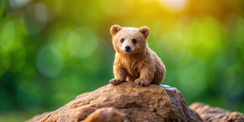 Obraz premium Mini sculpture of a bear cub on the rap, sculpture, bear cub, mini, art, figurine, wildlife, adorable, small, detailed, craft