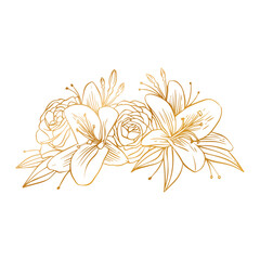 Hand drawn golden leaves illustration isolated on a white