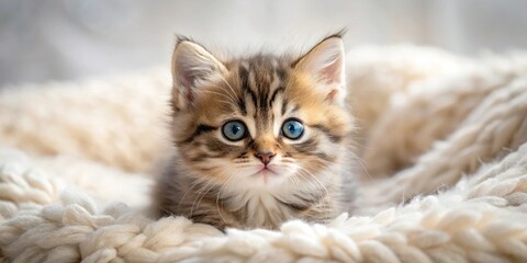 Adorable and cuddly fluffy kitten on a cozy blanket , cute, pet, animal, fur, happiness, small, adorable, fluffy, kitten, joyful