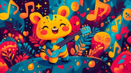Fototapeta premium Happy Music Character Playing Guitar.