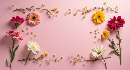 Naklejka premium pink flowers border