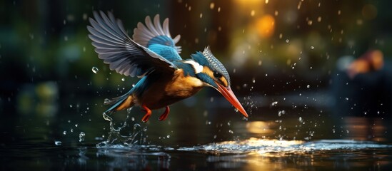 Fototapeta premium Kingfisher Bird Diving into Water