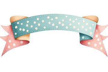 Charming decorative banner with polka dots and pastel ribbons suitable for invitations, cards, and creative projects.