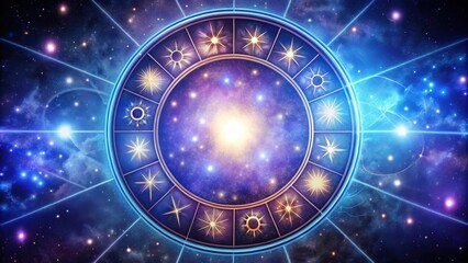 Obraz premium Zodiac signs in circle with stars over cosmic background, Zodiac signs, astrology, horoscope, mystic, green