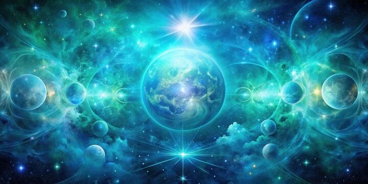 Abstract cosmic background in shades of blue and green, representing a mystic and esoteric vibe , abstract, cosmic, mystic