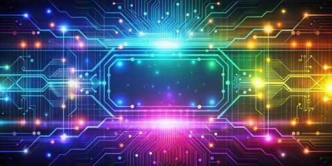 Obraz premium High-tech technology colorful background with glowing digital patterns, high tech, technology, colorful, background, glowing