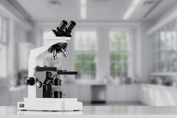 Modern Laboratory Microscope on a White Laboratory Desk. 3d Rendering