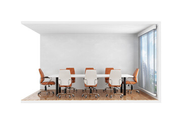 Office Meeting Room Interior with Large Window and Wooden Parquet Floor. 3d Rendering