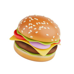 Cartoon Premium Delicious Burger Icon. 3d Rendering