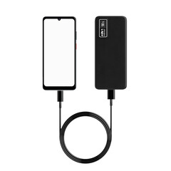 Mobile Phone with Blank Screen Charging via Mobile Devices Charging Power Bank. 3d Rendering