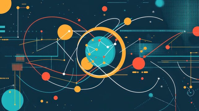 Quantum Computer Illustration with Entangled Particles and Mathematical Symbols Exploring Quantum Mechanics and Computational Theory