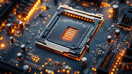 Close-up of a Computer Motherboard with a Processor