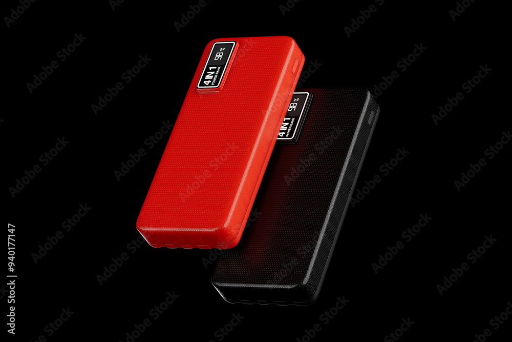 Aufkleber red and black mobile devices charging power banks. 3d rendering