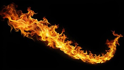 Fototapeta premium Bright fire trail isolated on black background, flame, trail, fire, bright, isolated, black, heat, burn, energy, power, vibrant