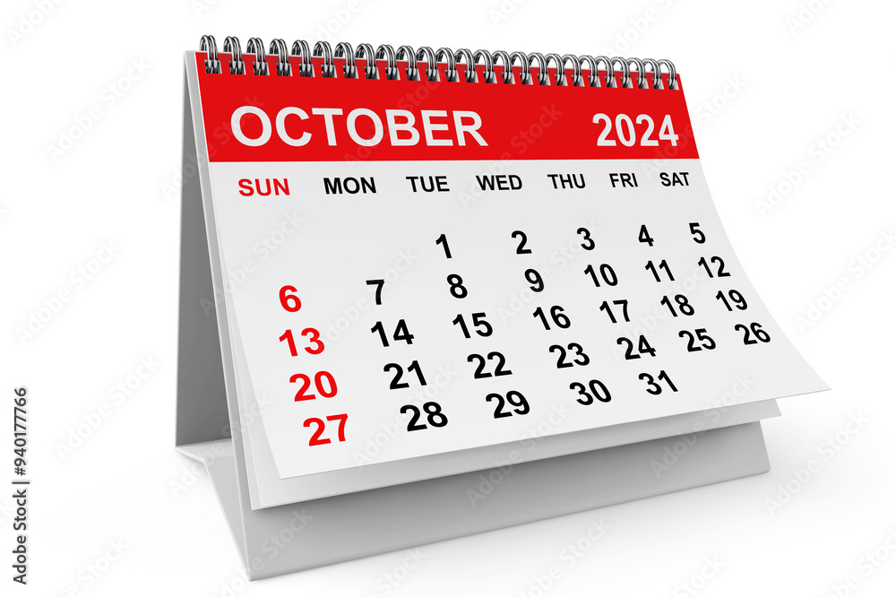 Aufkleber 2024 year october calendar. 3d rendering