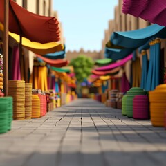 Fototapeta premium Diwali shopping market, vibrant stalls, festive energy, 3D illustration