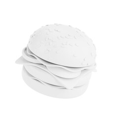 White Cartoon Premium Delicious Burger Icon in Monochrome Duotone Clay Style. 3d Rendering