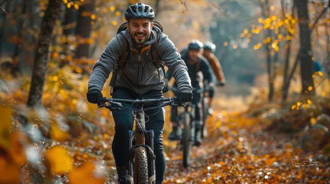 Group of people riding a bike in the woods