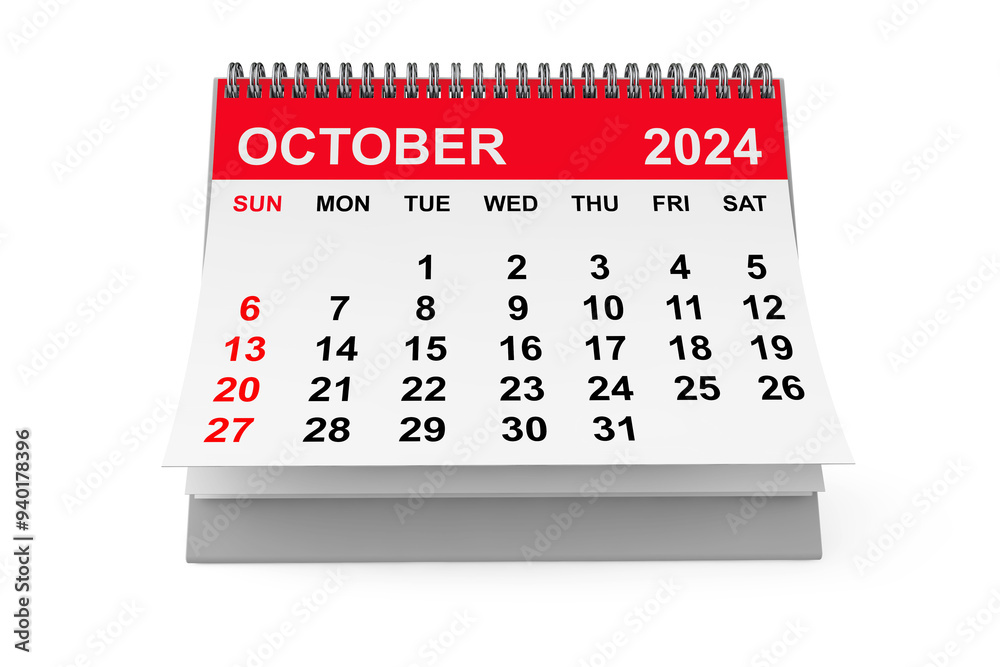 Aufkleber 2024 Year October Calendar. 3d rendering