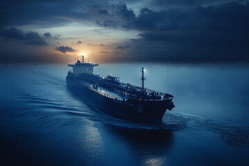 Global Trade Vessel: Navy Blue Oil Tanker on an Industrial Route
