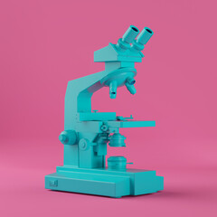 Blue Modern Golden Laboratory Microscope in Duotone Monochrome Style. 3d Rendering