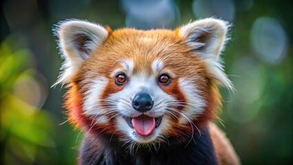 Fototapeta premium Red panda with playful expression and tongue sticking out , cute, animal, furry, wildlife, red, adorable, mammal