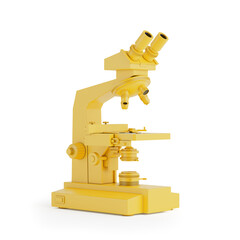 Yellow Modern Golden Laboratory Microscope in Clay Monochrome Style. 3d Rendering