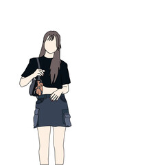 Illustration vector of Kpop street fashion. Street idols of Koreans. K-pop female fashion idols. A girl wears casual clothes