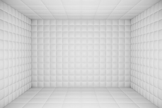 Empty Copy Space White Mental Hospital Padded Room. 3d Rendering