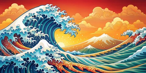 Abstract background with Japan wave design in vibrant colors, Japan, wave, abstract, background, art, design, colorful