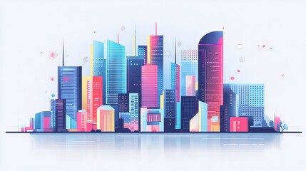 Fototapeta premium Futuristic Smart Cityscape - Urbanization and Technology Integration in Modern Urban Development Illustration