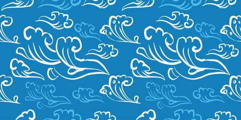 Seamless japanese waves pattern vector