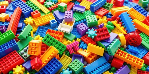Fototapeta premium Assorted colorful toy parts for creative building, toys, parts, colorful, building, creativity, play, children, imagination