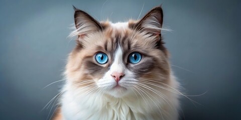 Ragdoll cat with mesmerizing blue eyes , Ragdoll, cat, blue eyes, intense, beautiful, pet, feline, fluffy, purebred, domestic