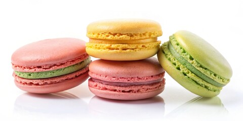 Colorful and delicate macaron cookie on a white background, macaron, cookie, dessert, sweet, colorful, French, treat