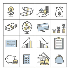 お金、資産運用、資産形成関連のアイコン、イラストセット・ドル