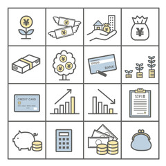 お金、資産運用、資産形成関連のアイコン、イラストセット・円